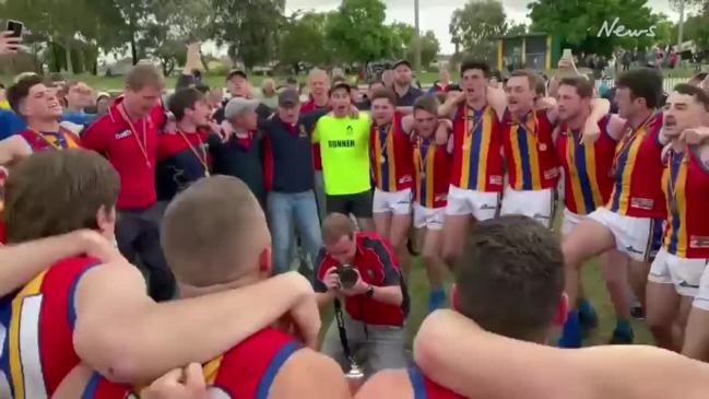 Old Iggies sing the song in celebration of their ADL Footy League division two flag