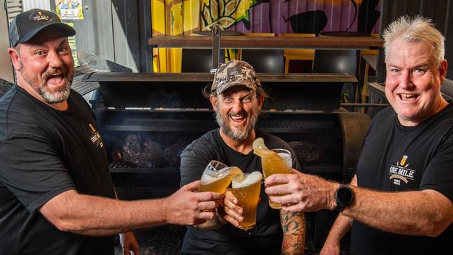 Brady Bayram, Taco the Darwin Chill Co and Stuart Brown as One Mile Brewery will be taking part in the 2024 BAR-BQ event, set for October. Picture: Pema Tamang Pakhrin