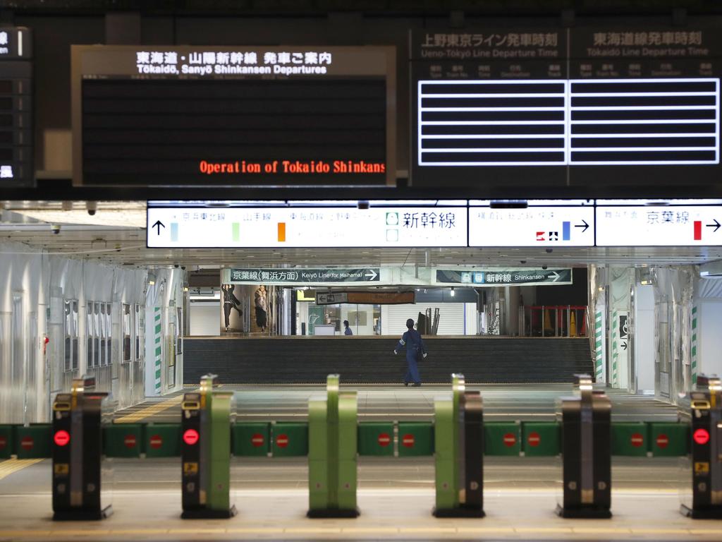 Tokyo station entrance is deserted as Typhoon Hagibis approaches. Picture: AP