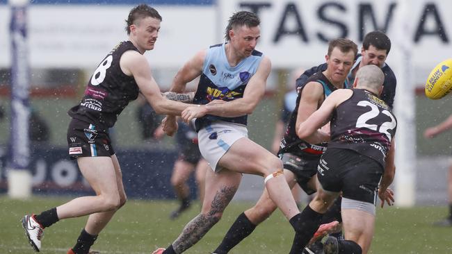 Ryan Clark Cygnet and Ryan Martin Lindisfarne. SFL grand final 2024 - Cygnet V Lindisfarne. Picture: Nikki Davis-Jones