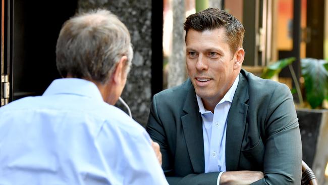 Graham Cornes interviews Adelaide Crows CEO Andrew Fagan at Pranzo Restaurant, Exchange Place, Adelaide on Thursday 12 December 2019. Picture: AAP Image/Sam Wundke.