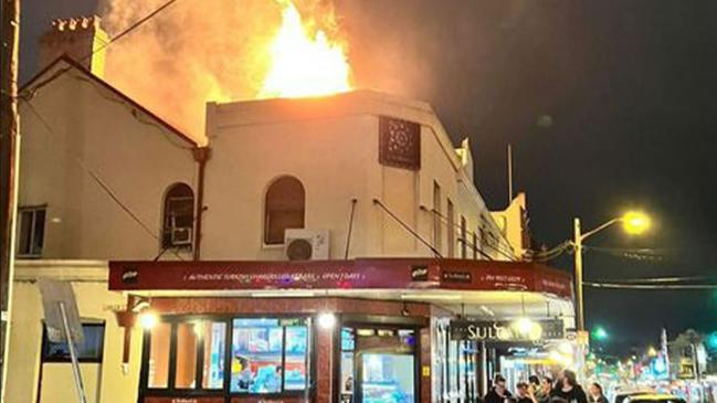 A fiery blaze broke out overnight at Sultans Table on Enmore Road. Picture: Nine News