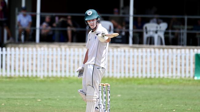 BBC batsman Blake Armstrong celebrates a milestone. Picture, John Gass