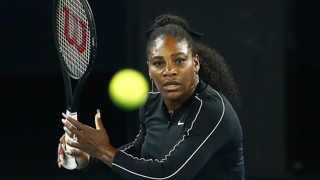 Serena Williams practices ahead of the 2020 Australian Open at Melbourne Park.