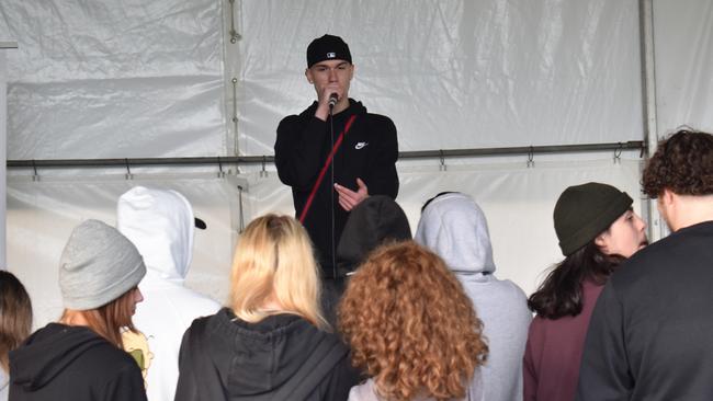 Cooper Thomas "Cmoney" raps for the crowd at the Warrnambool Show.