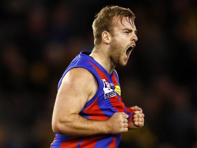 Blake Pearson celebrates a goal in the 2017 VFL grand final. Picture: Michael Klein