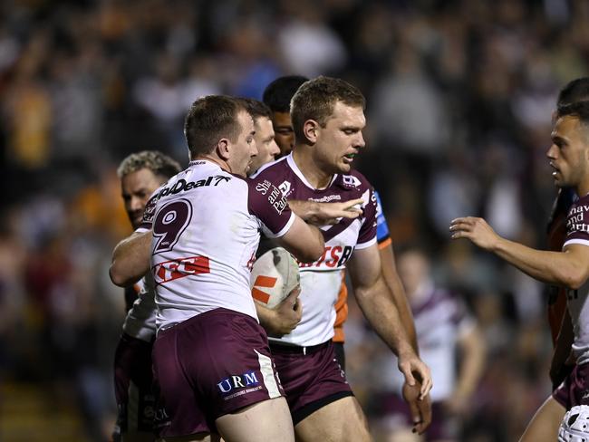 Tom Trbojevic scored three tries for Manly, but couldn’t save his side. Picture: NRL Imagery