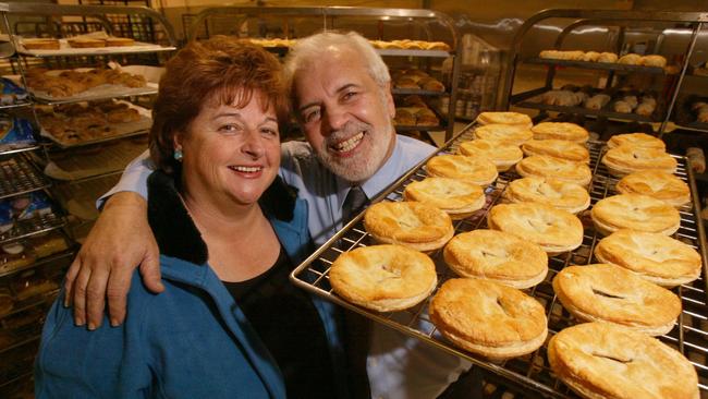 Pie pioneers Vili Milisits and wife Rosemary, after they were awarded a joint Medal of the Order of Australia in the 2005 Queen's Birthday Honours.