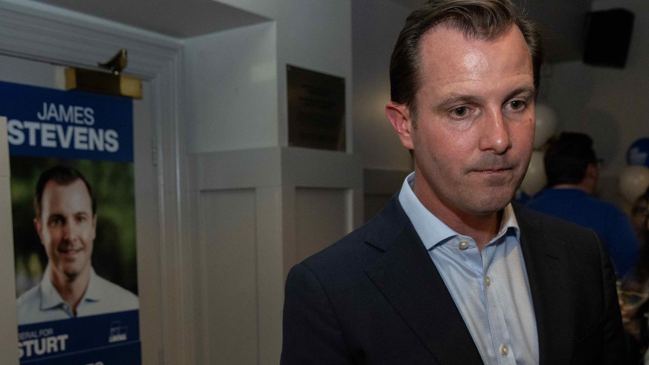 Liberal James Stevens after losing the eastern Adelaide seat of Sturt at his election night event at Norwood’s Robin Hood Hotel. Picture: Kelly Barnes
