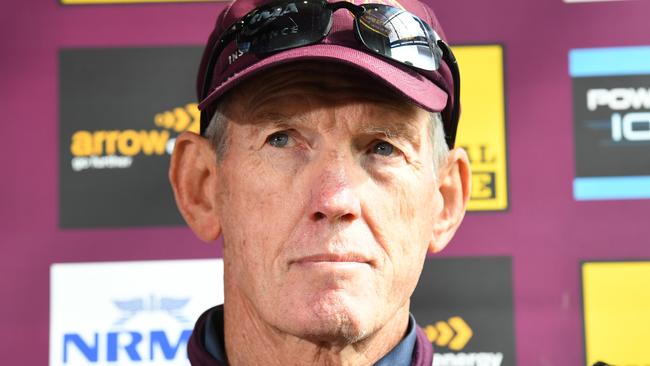 Coach Wayne Bennett speaks to the media during a press conference following the Brisbane Broncos training session at Red Hill in Brisbane, Wednesday, July 25, 2018. The Broncos play the Cronulla Sharks in their Round 20 match in Brisbane on Friday. (AAP Image/Dave Hunt) NO ARCHIVING