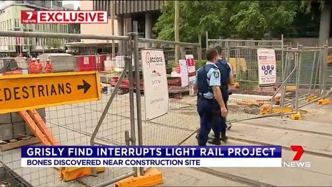 Light rail Construction stopped when human remains found (7 News)