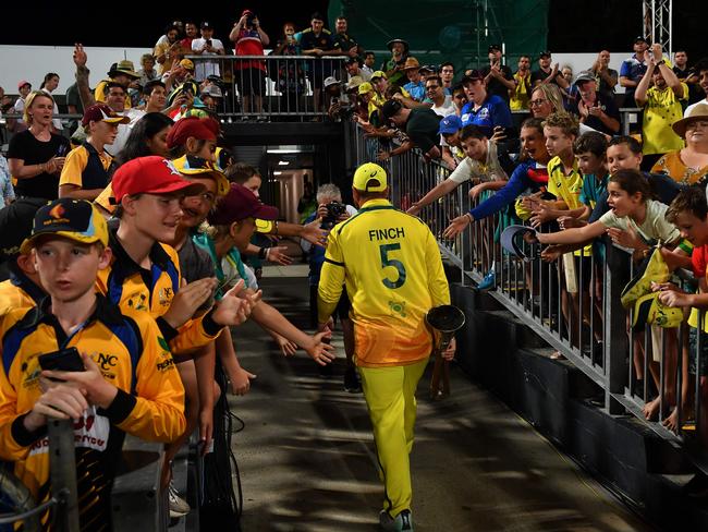 Aaron Finch finished his ODI career by choice, but form could end his T20 run. Picture: Saeed Khan/AFP
