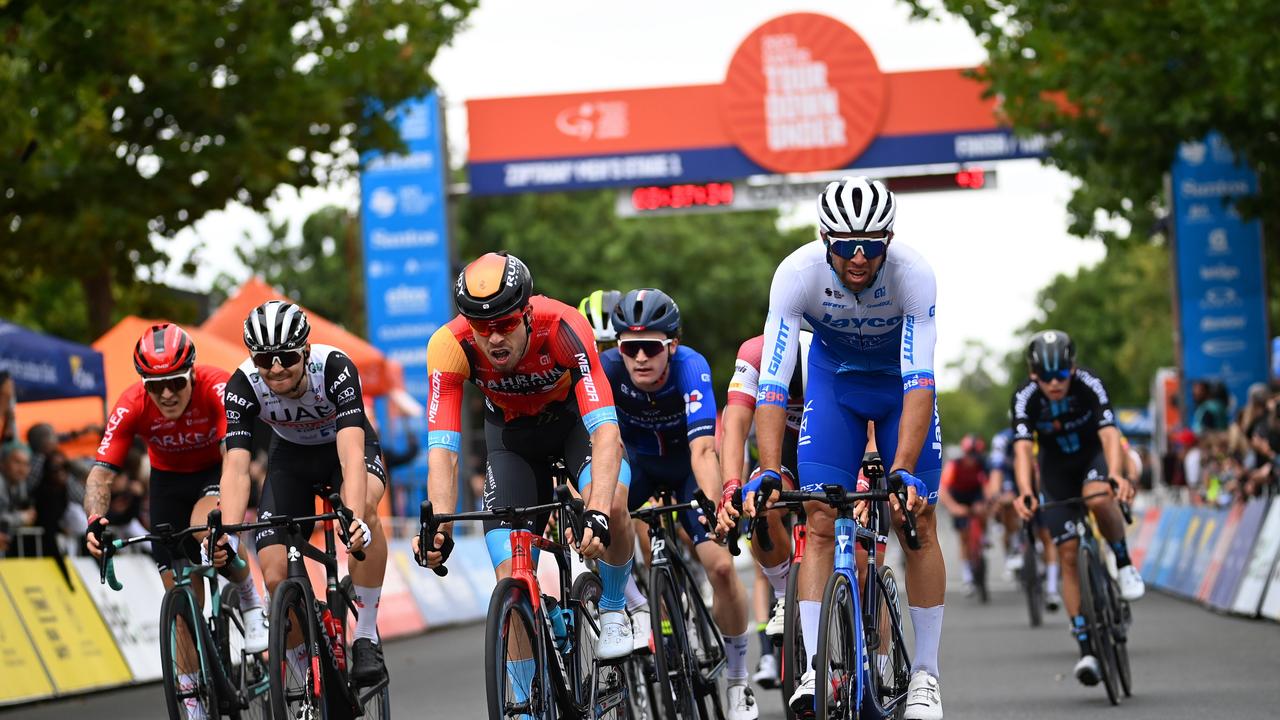 \Phil Bauhaus crosses the finish line as stage winner. Picture: Getty Images