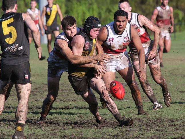 QAFL Round 9: Labrador Tigers v Redland-Victoria Point Sharks at Cooke-Murphy Oval. Southpot Player No59Redlands Player No 9Pic Mike Batterham