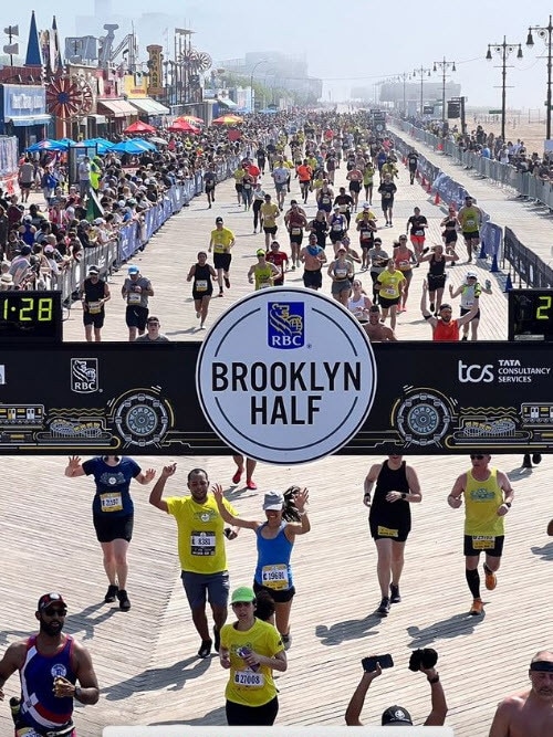 A runner has died after collapsing at the finish line at the Brooklyn half marathon. Picture: New York Road Runners/Instagram