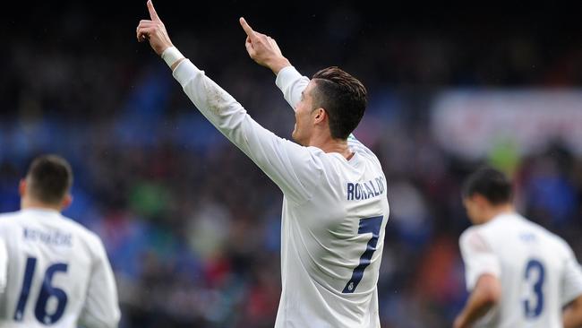 Cristiano Ronaldo of Real Madrid celebrates.