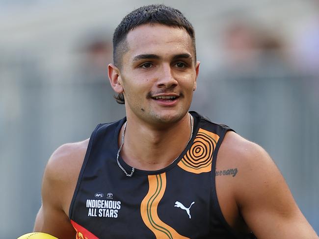 PERTH, AUSTRALIA - FEBRUARY 14: Jamarra Ugle-Hagan of the Indigenous All Stars during an AFL Indigenous All Stars training session at on February 14, 2025 in Perth, Australia. (Photo by Will Russell/AFL Photos/via Getty Images)