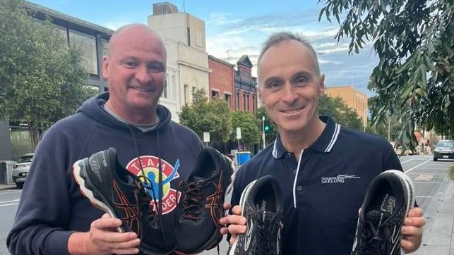 Lee Troop with Cr Eddy Kontelj have been working to bring a marathon to Geelong for several years. Picture: Geelong Running Festival.