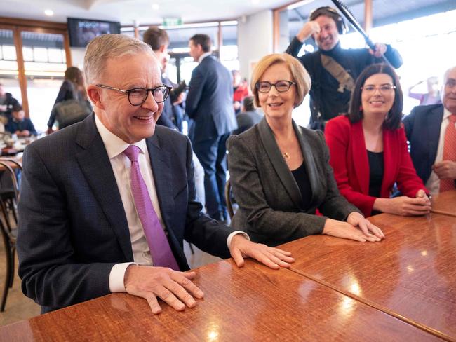 Anthony Albanese and Julia Gillard during their Adelaide coffee date. Picture: AFP