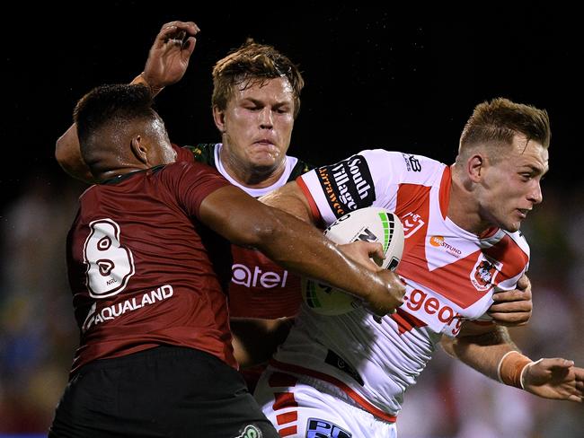 Liam Knight (C) has the chance to revamp his NRL career with the Rabbitohs. Picture: AAP Image/Dan Himbrechts