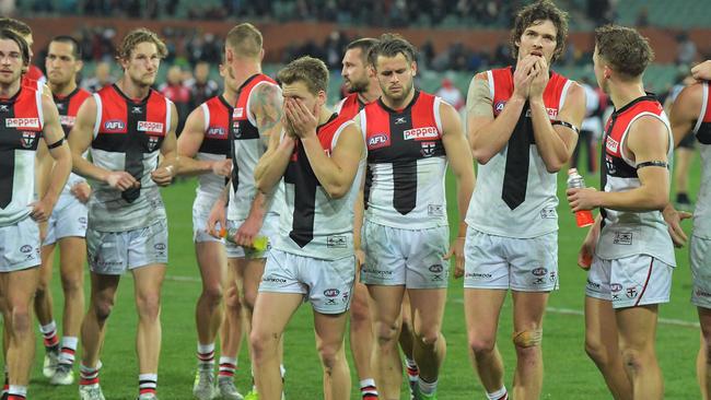 Saints players leave the field after losing to Port Adelaide. Picture: AAP Images
