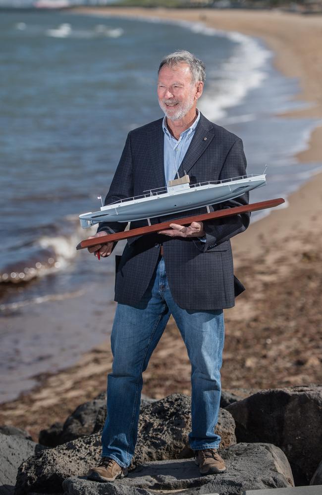 Retired navy admiral Peter Briggs with a model of the HMAS AE1. Picture: Jason Edwards