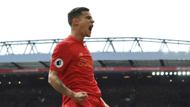 Liverpool's Philippe Coutinho celebrates scoring.