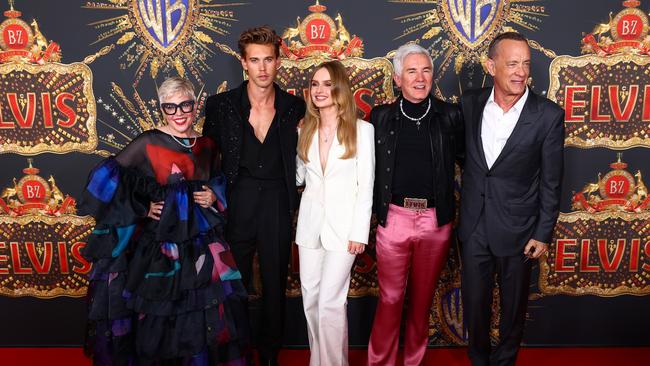 Catherine Martin, Austin Butler, Olivia DeJonge, Baz Luhrmann, Tom Hanks attend the Australian premiere of ELVIS at Event Cinemas Pacific Fair on June 04, 2022 in Gold Coast, Australia. (Photo by Chris Hyde/Getty Images)