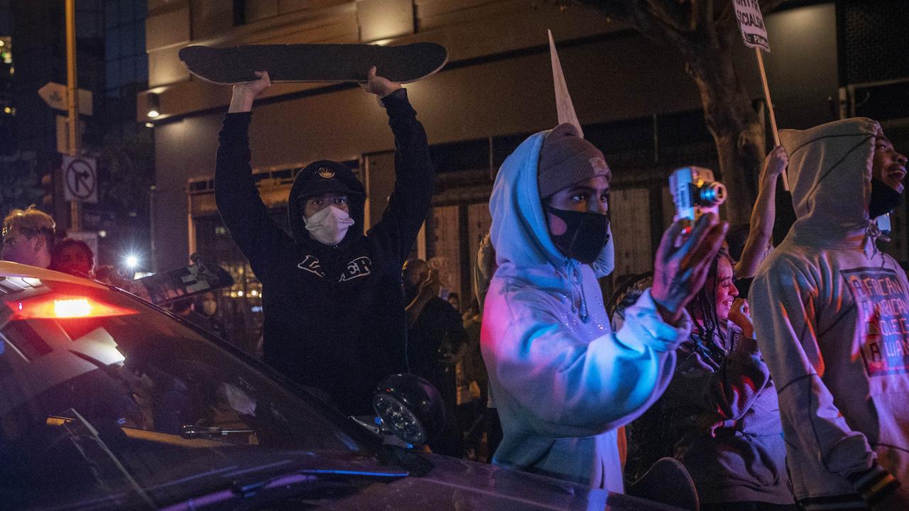 Demonstrators in Los Angeles. Picture: Christian Monterrosa/AP