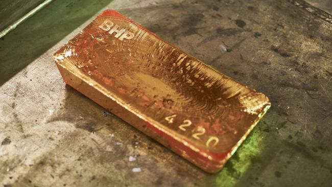 Supplied Editorial Fwd: A gold bar produced at BHP's Olympic Dam mine: Supplied.