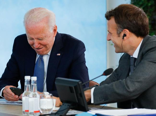 French President Emmanuel Macron (right) praised US President Joe Biden’s (left) more traditional approach when he said that America was “definitely” back as a co-operating partner. Picture: AFP