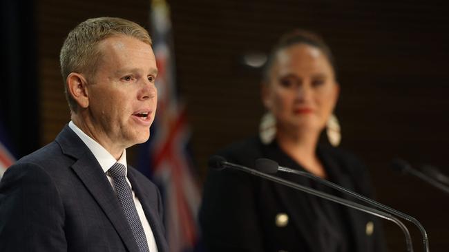 New Zealand's new Prime Minister Chris Hipkins (L) and his Depute Prime Minister Carmel Sepuloni attend their first press conference in Wellington. Picture: AFP.