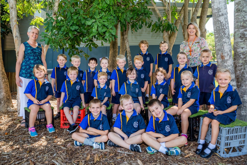 GYMPIE SOUTH PREP PA: (Back from left) Finn Pomerenke, Beau Gear, teacher Mrs Sue Curran, (third row) teacher aide Mrs Sue Stewart, Mason Hinds, Travis James, Ty Buchanan, Alexis Forman, Ryan James, Ned Dixon, Madison Hall, Tyler Ruthenberg, (second row) Patience Miller, Jaxon Schmidt, Riley Malouf, Savannah Moreland, Lilly Walker, Ava King, Harper Pomerenke, (front row) Jackson Cole, Mason Kyte, Keenan Hancock. Picture: LEEROY TODD