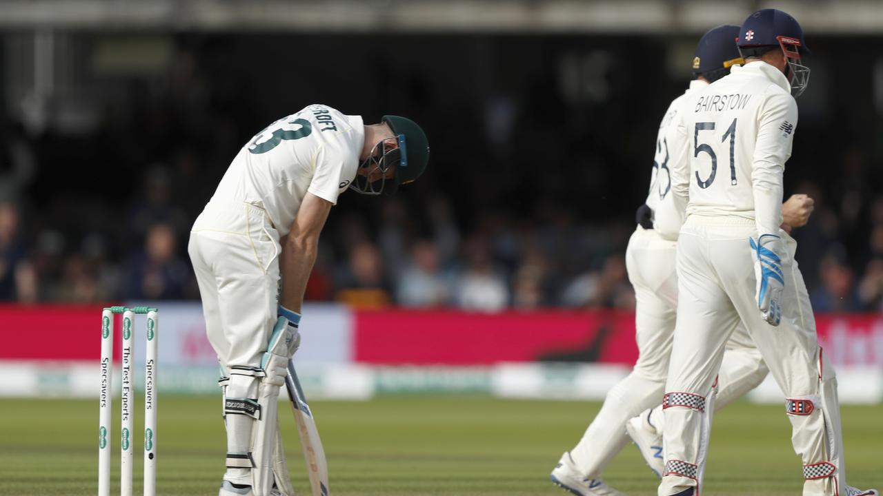 Australia's Cameron Bancroft (L) is on the ropes. (AP Photo/Alastair Grant)