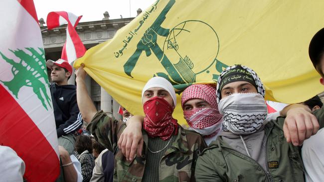 Hezbollah supporters at the protest in Melbourne Source: Supplied