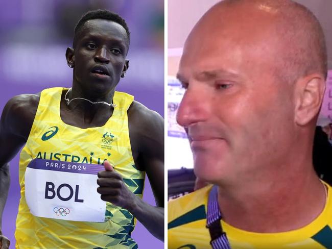 Peter Bol's coach was in tears. Photo: Channel 9.