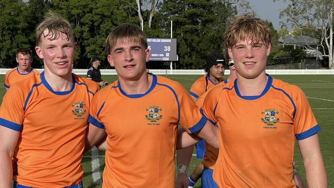 Seb Gardiner, middle, with teammates after the match.