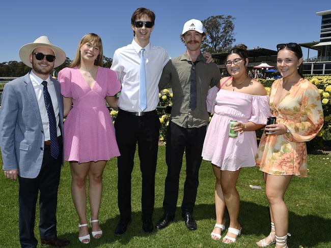 Apiam Bendigo Cup was held at Bendigo Racecourse, Bendigo, Victoria, on Wednesday, October 30th, 2024. Pictured enjoying the horse racing carnival are Ryan, Jess, James, Alec, Jess and Gabbey. Picture: Andrew Batsch