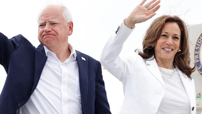 Tim Walz with the Democratic presidential nominee Kamala Harris. Picture: Kamil Krzaczynski/AFP