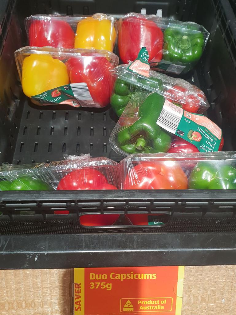 Shoppers can also buy ‘duo’ capsicums wrapped in plastic.