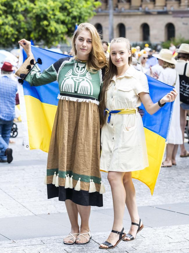 Ruslana Yashnyk and Daria Povorozniuk at the rally. Picture: Richard Walker