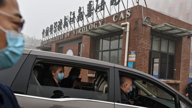 Members of the World Health Organisation arrive at the Wuhan Institute of Virology in China's central Hubei province. Picture: AFP