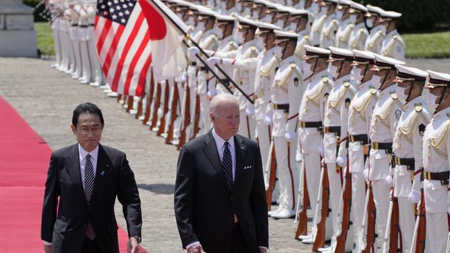 Japanese Prime Minister Fumio Kishida rolled out the red carpet for President Biden in Tokyo on Monday. Picture: Getty Images