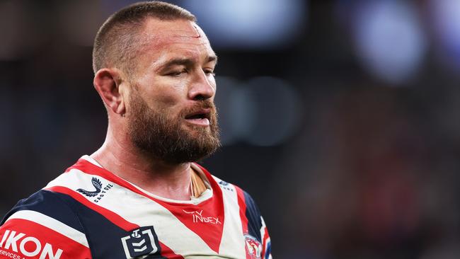 SYDNEY, AUSTRALIA - AUGUST 26:  Jared Waerea-Hargreaves of the Roosters walks off after being sent to the sin bin during the round 26 NRL match between Sydney Roosters and Wests Tigers at Allianz Stadium on August 26, 2023 in Sydney, Australia. (Photo by Matt King/Getty Images)