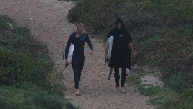 Fremantle captain Nat Fyfe pictured surfing in Margaret River amid the coronavirus border shutdown. Picture: ABC