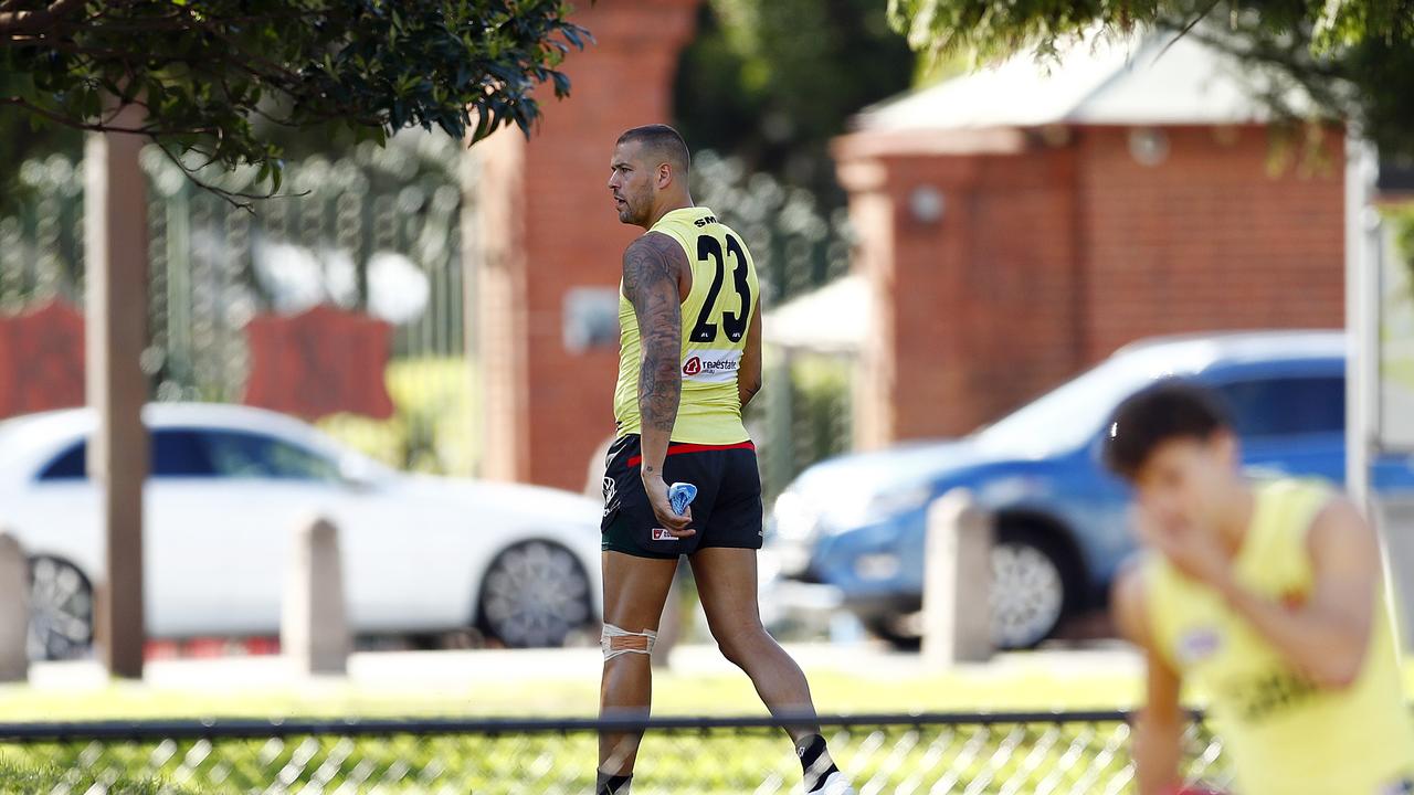 Lance Franklin departs Sydney training last week.