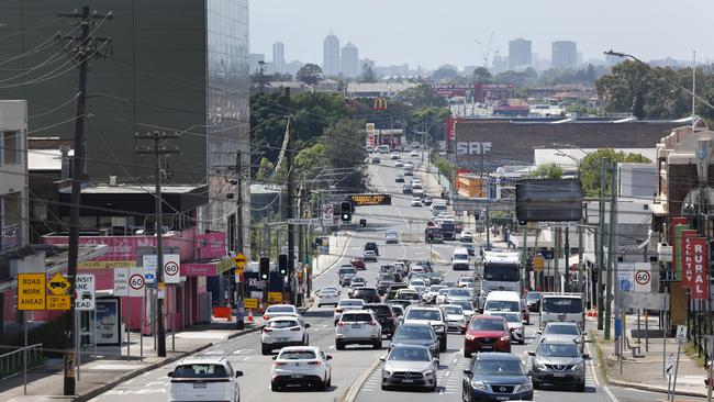 ‘The crappiest road in Australia’.... Parramatta Road at Burwood. Picture: Richard Dobson