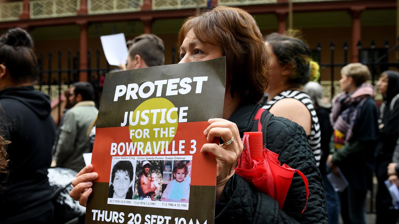 Protesters rally for justice for the families of the victims the Bowraville murders, in Sydney, Thursday, September 20, 2018. Protesters are continuing to call for justice following the NSW government losing its bid to have a man go to trial for murdering three Aboriginal children in Bowraville nearly 30 years ago. (AAP Image/Dan Himbrechts) NO ARCHIVING