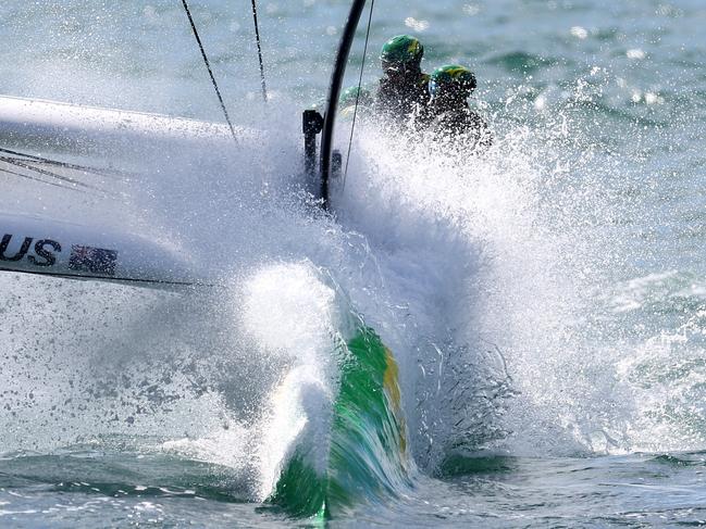 AUCKLAND, NEW ZEALAND - JANUARY 18: Team Australia competes in race one during SailGP Auckland on January 18, 2025 in Auckland, New Zealand. (Photo by Phil Walter/Getty Images)