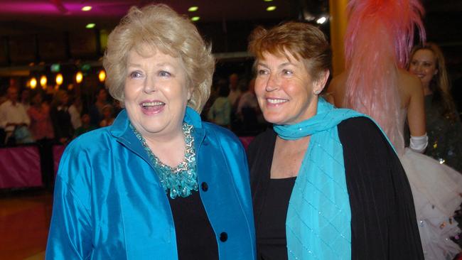 Helen Reddy, right, with her sister, stage star Toni Lamond, at the opening of Priscilla the Musical in Sydney, 2006.
